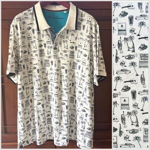 Robert Graham Cuban Theme Jazz Cars Cigars Short Sleeve Polo Shirt 2XL